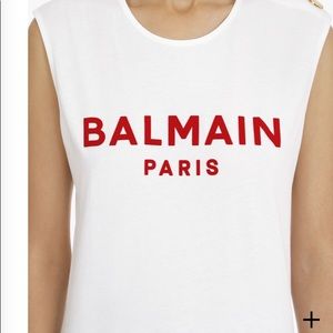 White cotton T-shirt with flocked red Balmain logo